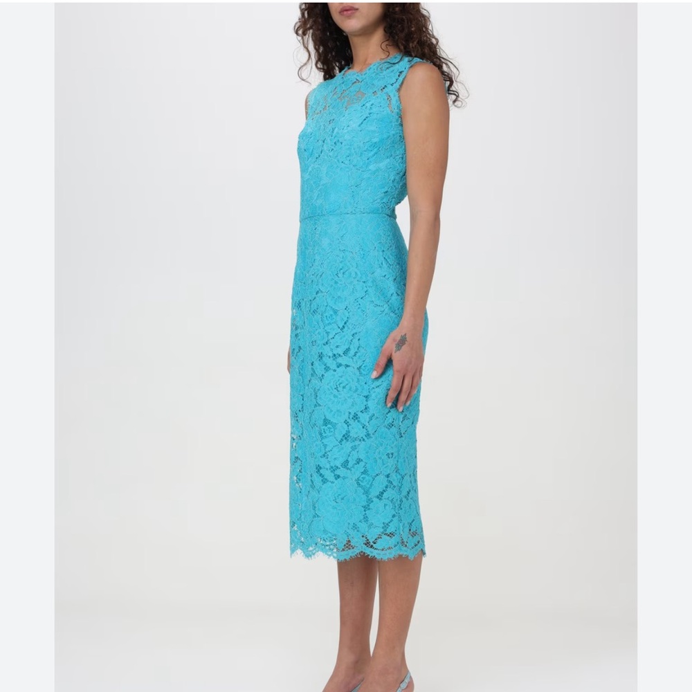 Dolce & Gabbana Turquoise Lace Midi Dress